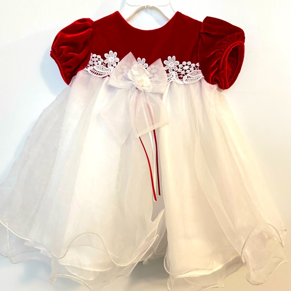 Rate Editions Red Velvet Baby Girl Christmas Dress Size 12M Excellent NWOT